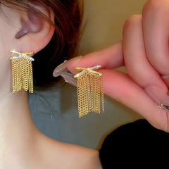 14K Gold-Plated Elegant Zircon X Tassel Earrings - elegant X Tassel Earrings