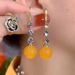 14K Gold-Plated Elegant Zircon Yellow Bead Ear Hooks - elegant Yellow Bead Ear Hooks