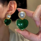 14K Gold-Plated Emerald Heart Earrings - elegant Emerald Heart Earrings