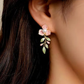 18K Gold-Plated Enamel Oil-Drop Flower Pearl Earrings - elegant Pearl Earrings
