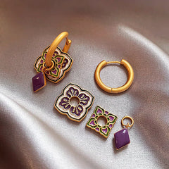 Close-up detail of the sparkling zircons and plating on the Purple Drip Earrings