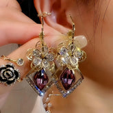 14K Gold-Plated Exquisite Diamond Flower Crystal Earrings - elegant Flower Crystal Earrings