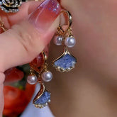 14K Gold-Plated Exquisite Ginkgo Leaf Pearl Earrings - elegant Ginkgo Leaf Pearl Earrings