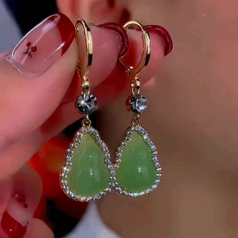 14K Gold-Plated Exquisite Green Gourd Earrings - elegant Green Gourd Earrings