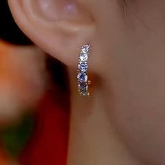 Close-up detail of the sparkling zircons and plating on the Hot Style Zircon Hoop Earrings