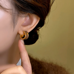 Angled view of the 14K Gold-Plated Exquisite Maillard Color Hoop Earrings