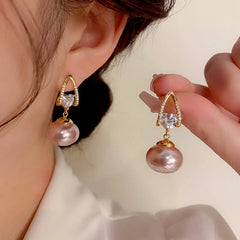 14K Gold-Plated Exquisite Pearl Zircon Heart Earrings - elegant Pearl Heart Earrings