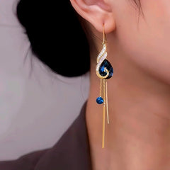 14K Gold-Plated Exquisite Phoenix Crystal Threader Tassel Earrings - elegant Phoenix Tassel Earrings