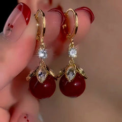 14K Gold-Plated Exquisite Red Bead Earrings - elegant Red Bead Earrings