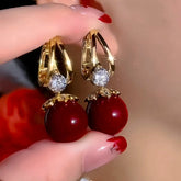 14K Gold-Plated Exquisite Red Classic Pearl Earrings - elegant Red Pearl Earrings