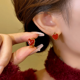 14K Gold-Plated Exquisite Simple Red Heart Hoop Earrings - elegant Red Heart Hoop Earrings