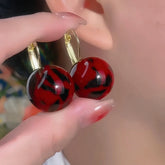 14K Gold-Plated Exquisite Smudged Red Ball Earrings - elegant Red Ball Earrings