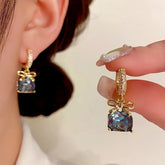 14K Gold-Plated Exquisite Square Diamond Bow Zircon Earrings - elegant Diamond Bow Earrings