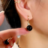 14K Gold-Plated Exquisite Zircon Black Pearl Earrings - elegant Black Pearl Earrings
