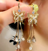 14K Gold-Plated Exquisite Zircon Butterfly Crystal Ear Hook Tassel Earrings - elegant Butterfly Tassel Earrings