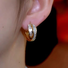 Close-up detail of the sparkling zircons and plating on the Double Layer Earrings