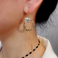14K Gold-Plated Exquisite Zircon Flower threader Tassel Earrings - elegant Flower Threader Earrings