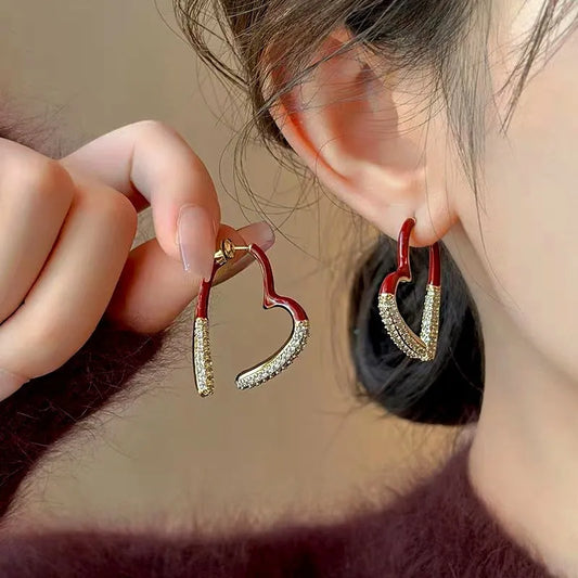 14K Gold-Plated Exquisite Christmas Zircon Heart-Design Earrings - elegant Zircon Heart Earrings