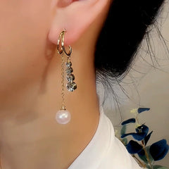 Close-up detail of the sparkling zircons and plating on the Zircon Pearl Earrings