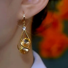 Close-up detail of the sparkling zircons and plating on the Zircon Water Drop Earrings
