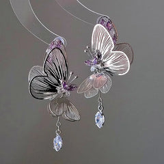 Close-up detail of the sparkling zircons and plating on the Fairy Butterfly Earrings