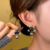 14K Gold-Plated Flower Bead Earrings - elegant Gray Bead Earrings