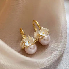 14K Gold-Plated Flower Pearl Earrings - elegant Flower Pearl Earrings