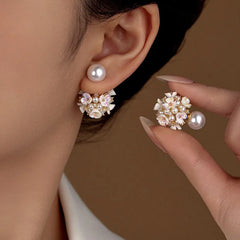 14K Gold-Plated Flower Pearl Jacket Earrings - elegant Flower Pearl Jacket Earrings
