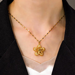 14K Gold-Plated Flower Pendant Necklace worn to showcase its length and pendant detail