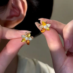 14K Gold-Plated Flower Stud Earrings - elegant Gold Flower Studs