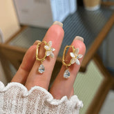 14K Gold-Plated Flower Water Drop Earrings - elegant Gold Flower Drop Earrings