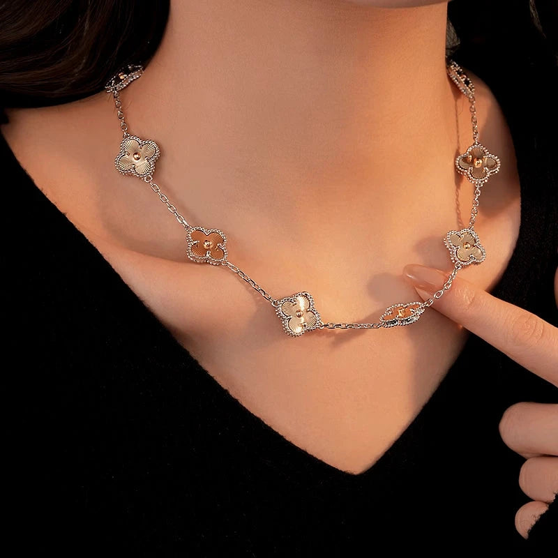 14K Gold-Plated Four-Leaf Clover Necklace - beautiful Elegant Clover Necklace