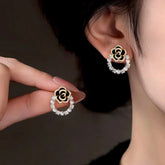 14K Gold-Plated French Camellia Pearl Zircon Earrings - elegant Camellia Pearl Earrings