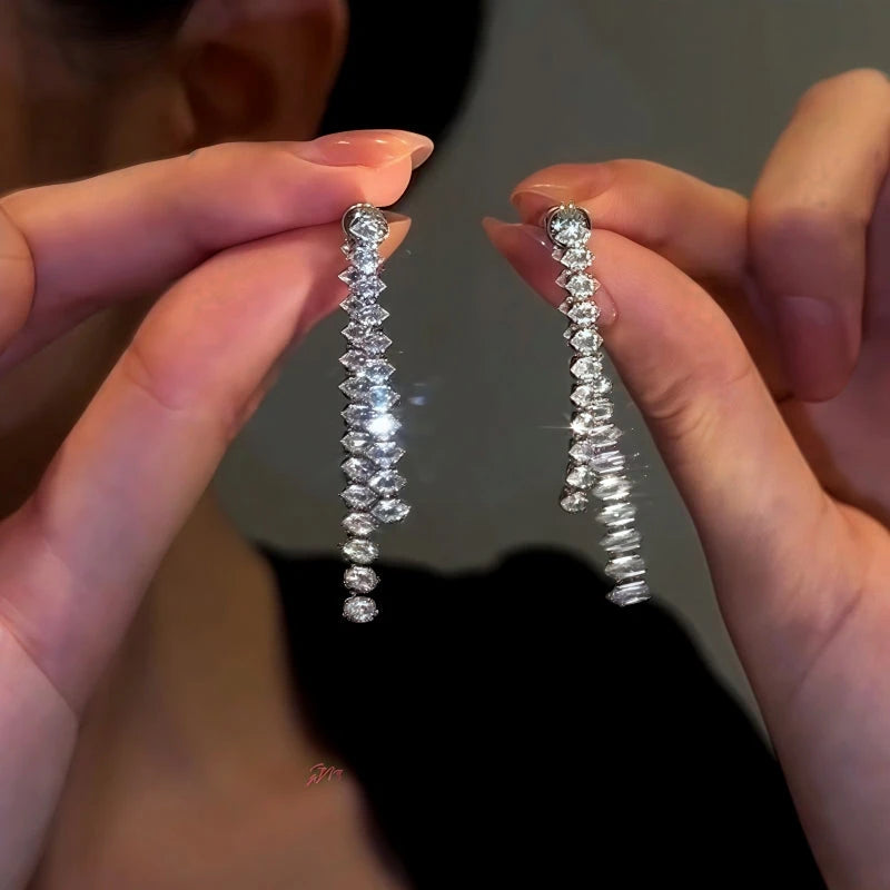 14K Gold-Plated Front And Back Zircon Tassel Earrings - elegant Zircon Tassel Earrings