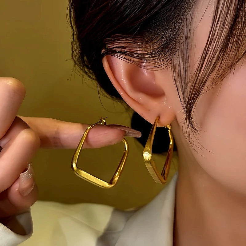 14K Gold-Plated Geometric Square Earrings - elegant Square Hoop Earrings