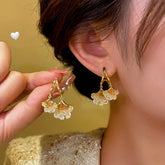 14K Gold-Plated Ginkgo Leaf Earrings - elegant Two-Tone Ginkgo Earrings