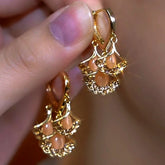 14K Gold-Plated Ginkgo Leaf Tassel Earrings - elegant Brown Ginkgo Tassel