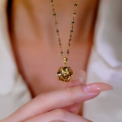 14K Gold-Plated Golden Zircon Diamond Ball Crystal Pendat Necklaces worn to showcase its length and pendant detail