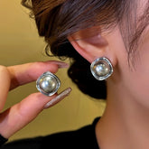 14K Gold-Plated Gray-Tone Bead Earrings - elegant Gray Bead Studs