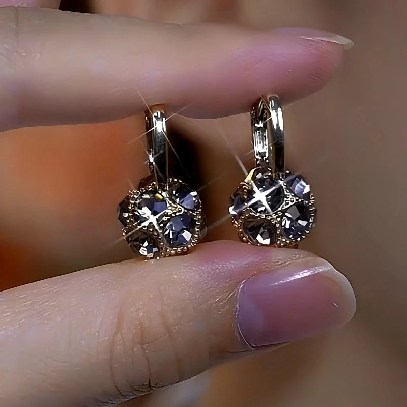 14K Gold-Plated Gray Diamond Ball Earrings - elegant Gray Zircon Earrings