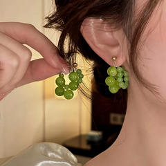 14K Gold-Plated Green Bead Earrings - elegant Green Bead Earrings