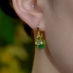 14K Gold-Plated Green Cat's Eye Stone Ball Tassel Earrings - elegant Cat's Eye Tassel Earrings