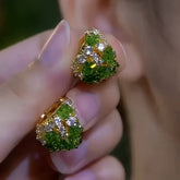 14K Gold-Plated Green Crystals Diamond Earrings - elegant Green Crystal Earrings