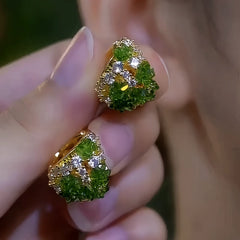 14K Gold-Plated Green Crystals Diamond Earrings - elegant Green Crystal Earrings