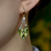 14K Gold-Plated Green Diamond Double-Layer Water Drop Earrings - elegant Layer Water Drop Earrings