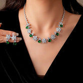 14K Gold-Plated Green Diamond Zircon Flower Necklace And Earring Set - beautiful Green Flower Set