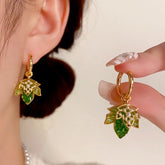 14K Gold-Plated Green Double-Layer Maple Leaf Earrings - elegant Maple Leaf Earrings