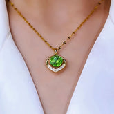 14K Gold-Plated Green Geometric Crystal Necklace - beautiful Geometric Crystal Necklace