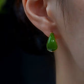 14K Gold-Plated Green Water Drop Earrings - elegant Green Enamel Drops