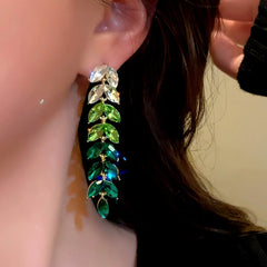 Close-up detail of the sparkling zircons and plating on the Wheat Tassel Earrings